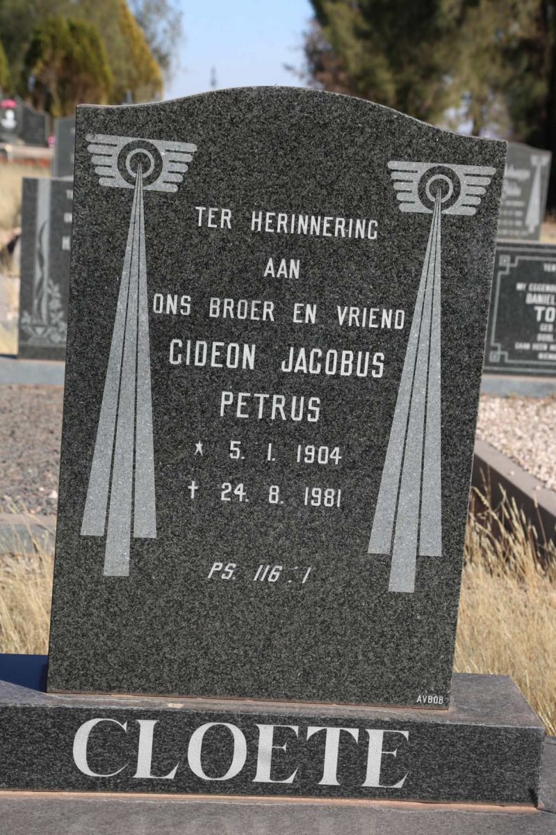 CLOETE Gideon Jacobus Petrus 1904-1981