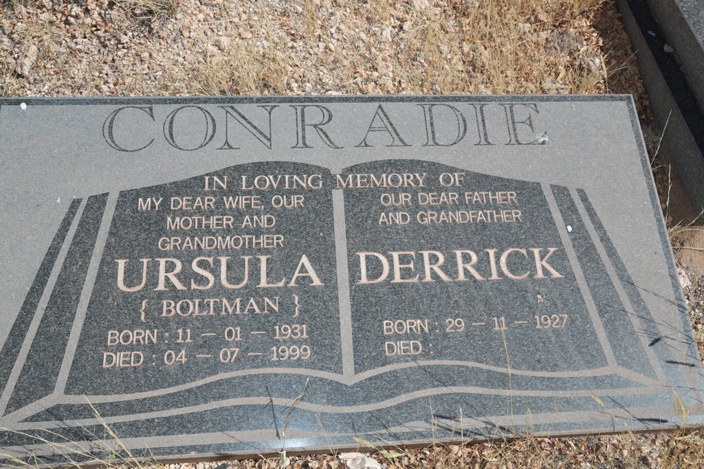 CONRADIE Derrick 1927- &amp; Ursula BOLTMAN 1931-1999