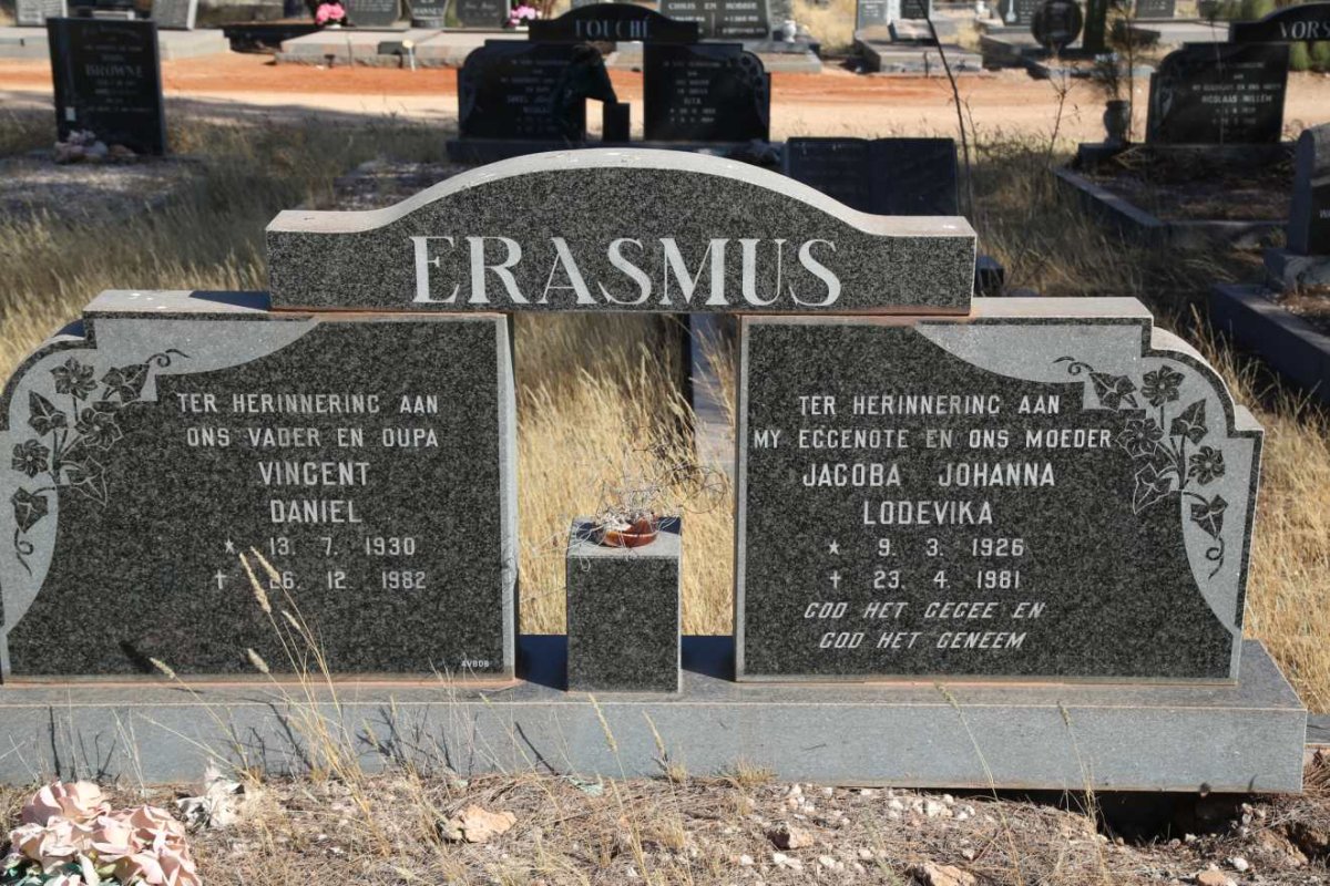 ERASMUS Vincent Daniel 1930-1982 &amp; Jacoba Johanna Lodevika 1926-1981