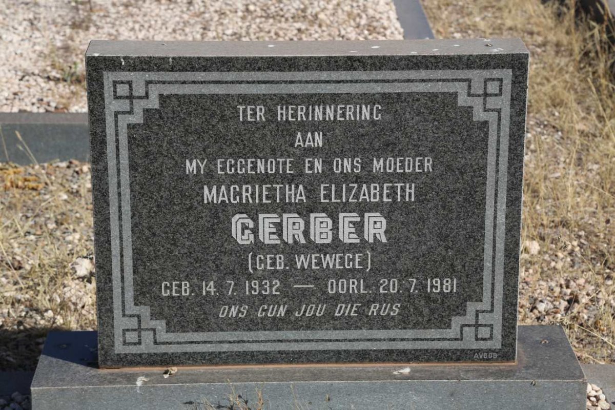 GERBER Magrietha Elizabeth nee WEWEGE 1932-1981