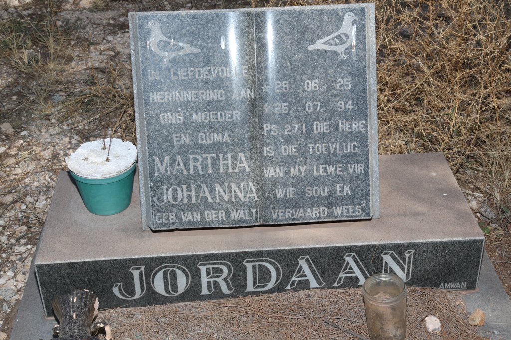 JORDAAN Martha Johanna nee VAN DER WALT 1925-1994