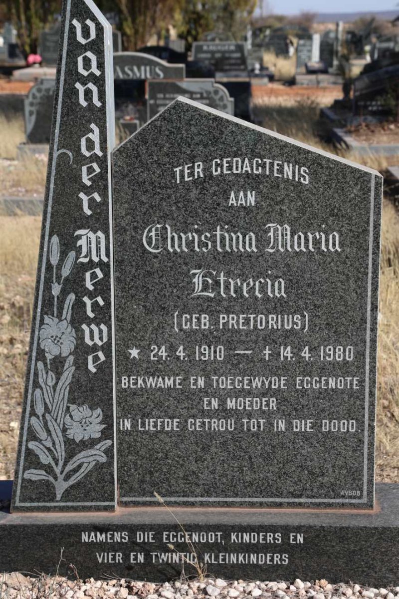 MERWE Christina Maria Etrecia, van der nee PRETORIUS 1910-1980