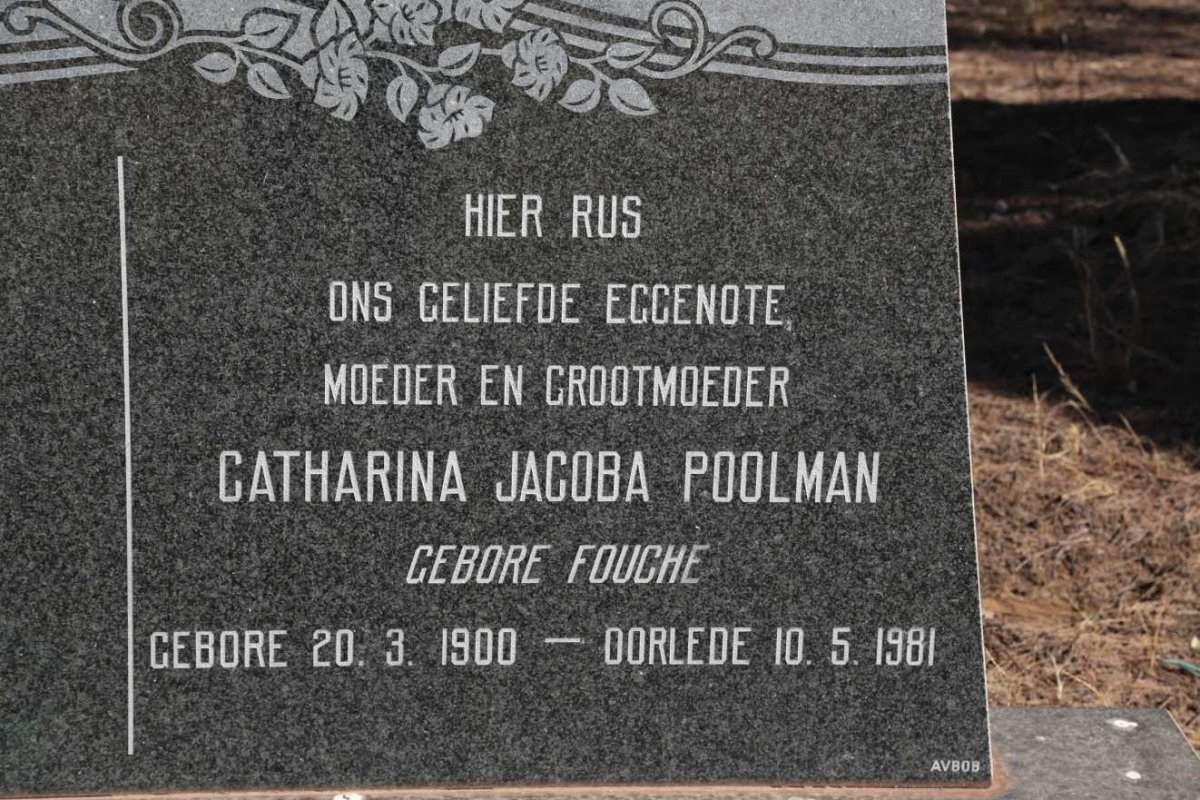 POOLMAN Catharina Jacoba nee FOUCHE 1900-1981