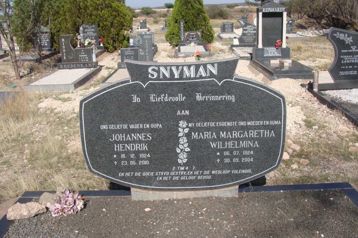 SNYMAN Johannes Hendrik 1924-2010 &amp; Maria Margaretha Wilhelmina 1924-2004