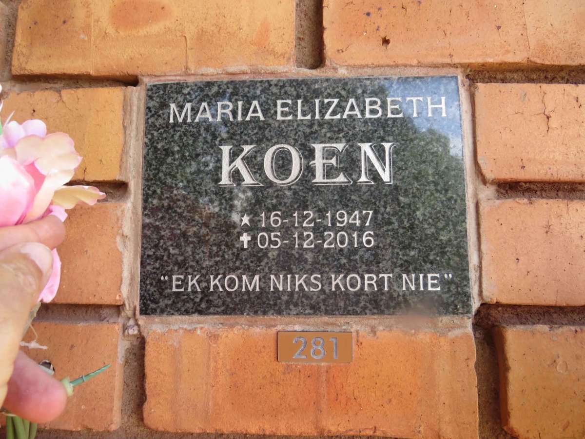 KOEN Maria Elizabeth 1947-2016