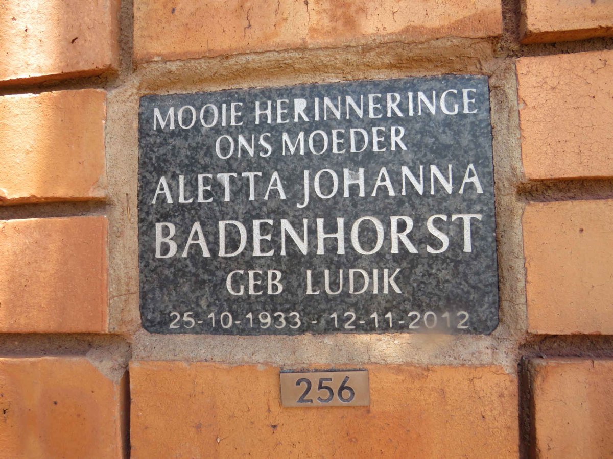 BADENHORST Aletta Johanna nee LUDIK 1933-2012