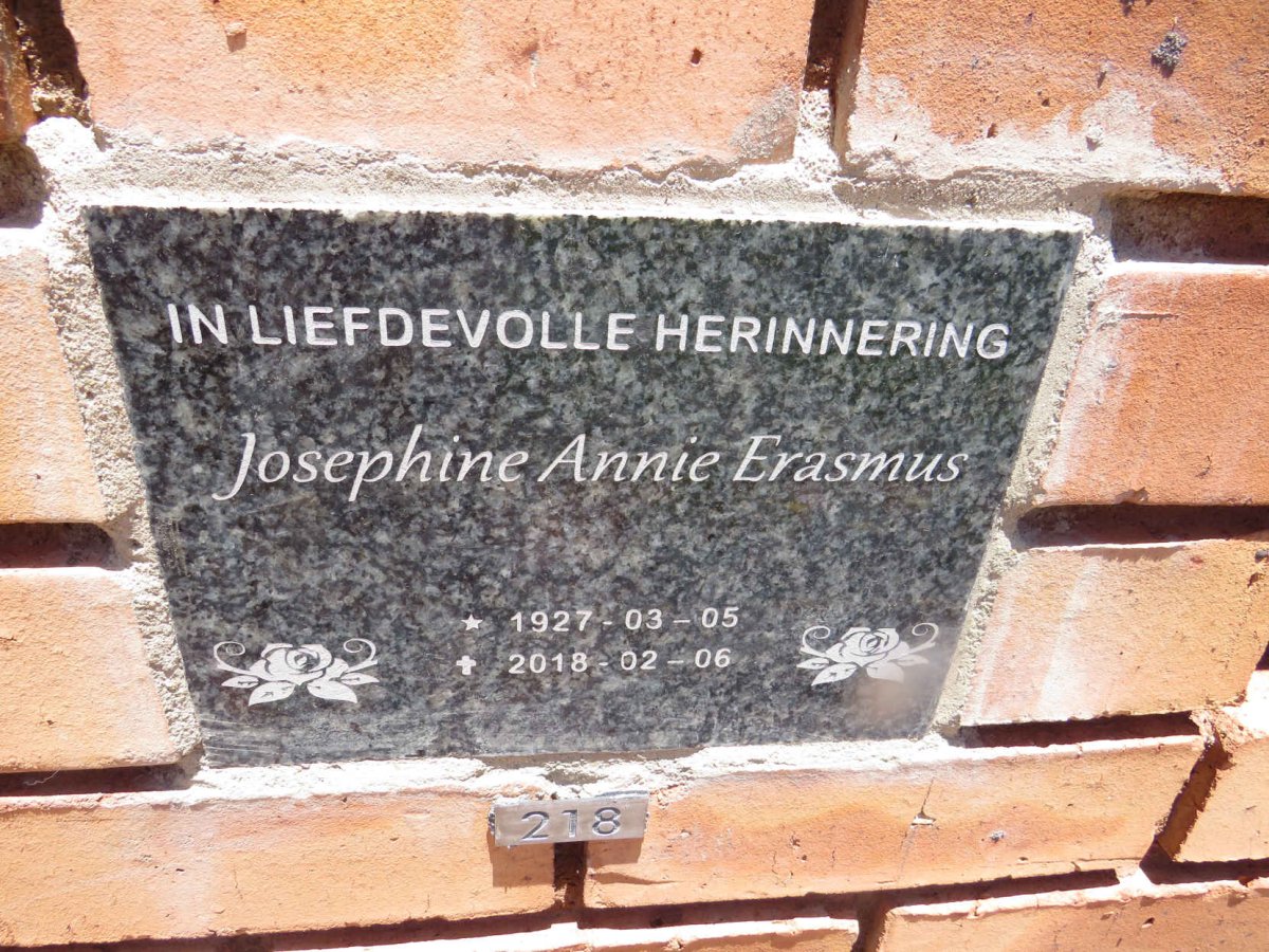 ERASMUS Josephine Annie 1927-2018