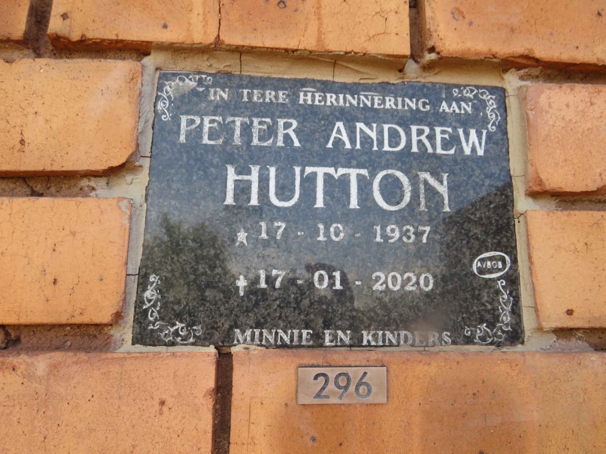 HUTTON Peter Andrew 1937-2020