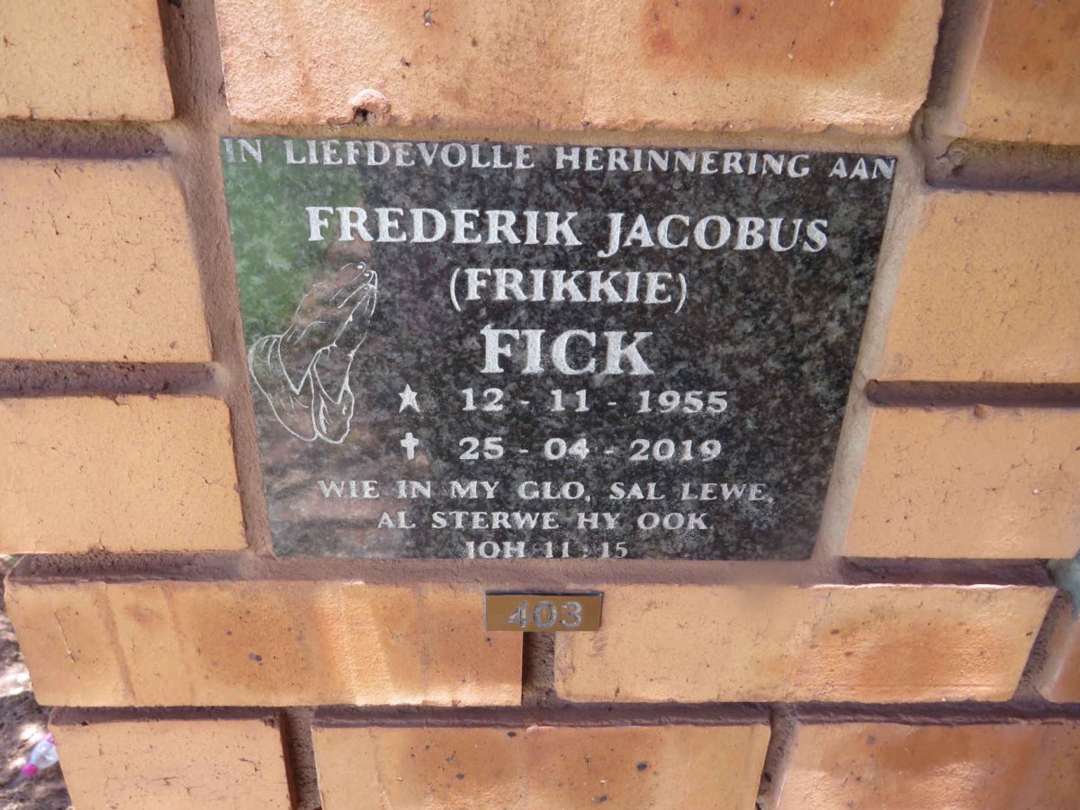 FICK Frederik Jacobus 1955-2019