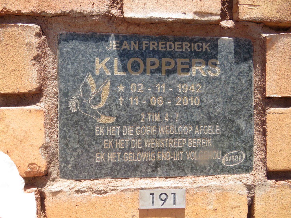 KLOPPERS Jean Frederick 1942-2010