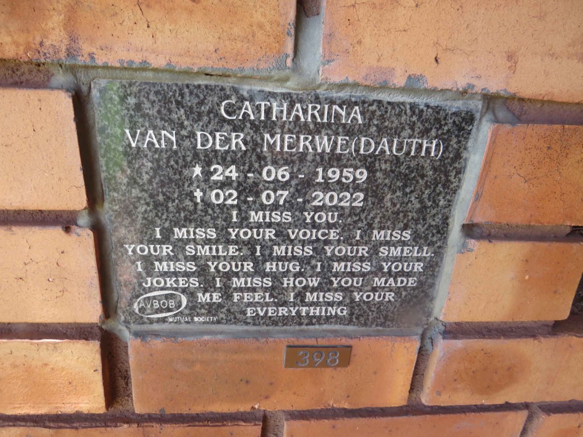MERWE Catharina, van der nee DAUTH 1959-2022
