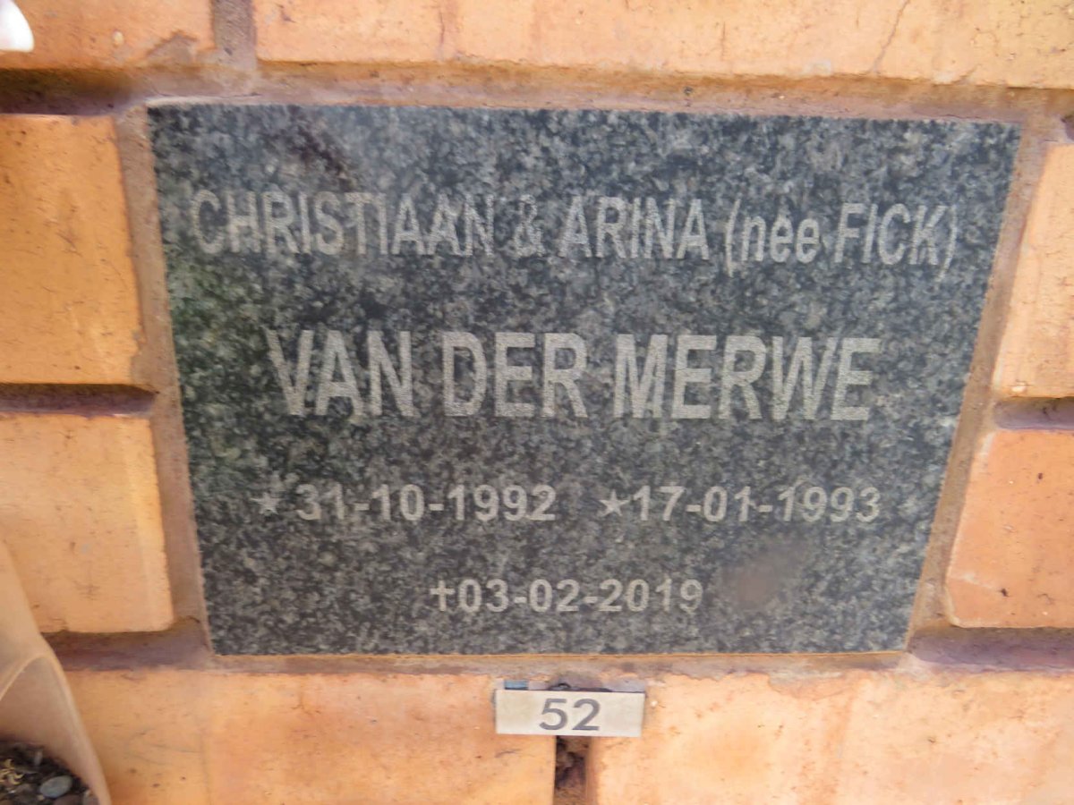 MERWE Christiaan, van der 1992-2019 & Arina FICK 1993-2019