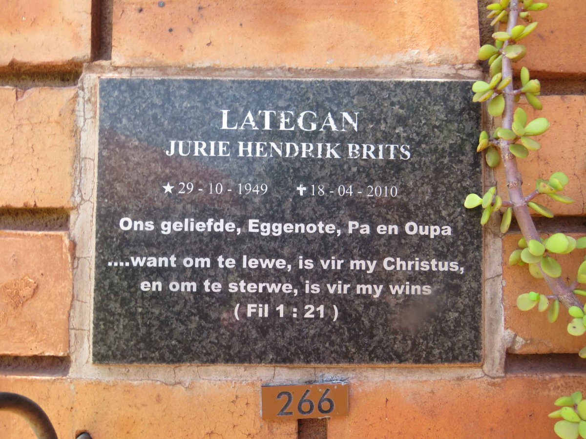 LATEGAN Jurie Hendrik Brits 1949-2010