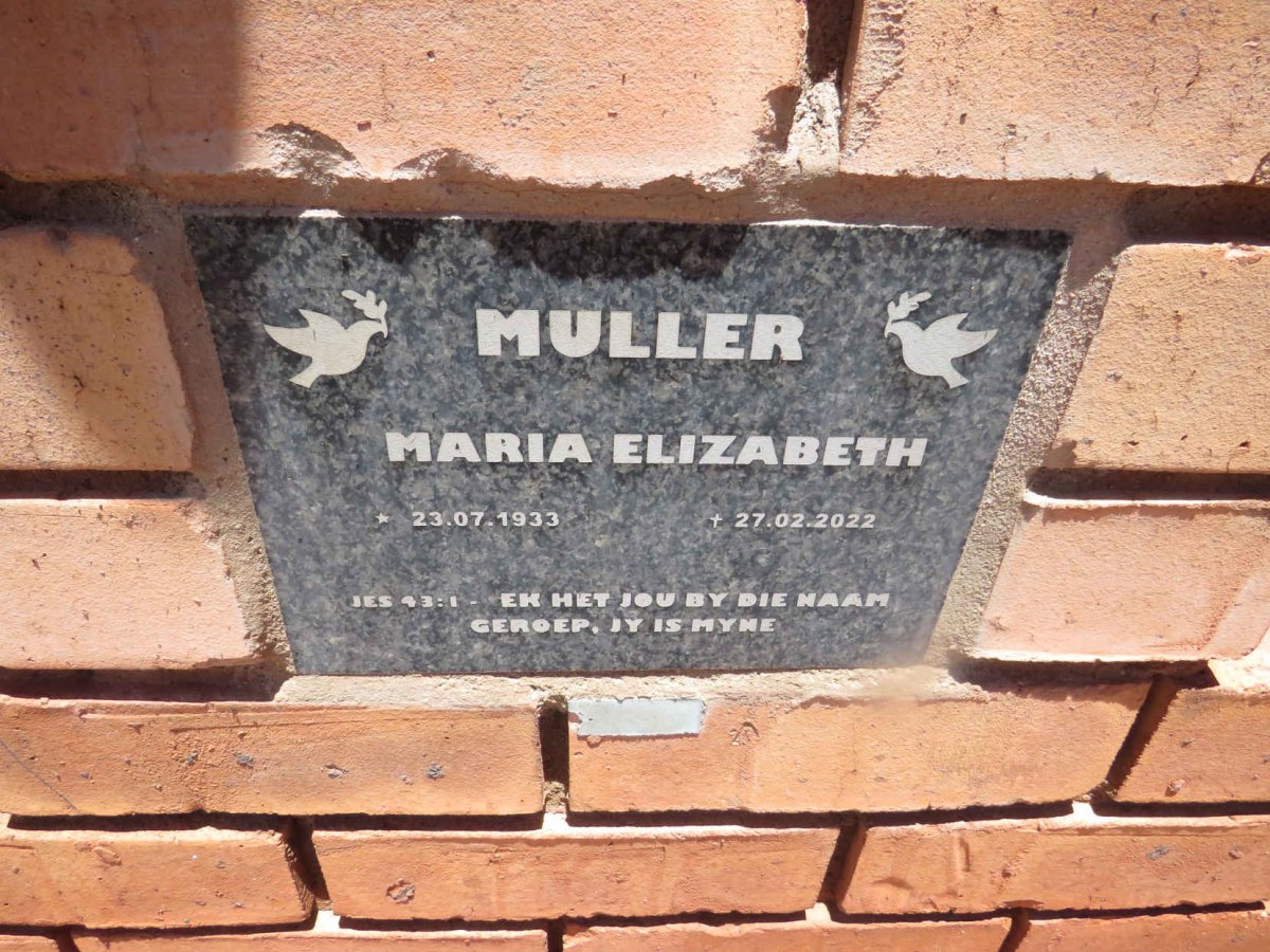 MULLER Maria Elizabeth 1933-2022