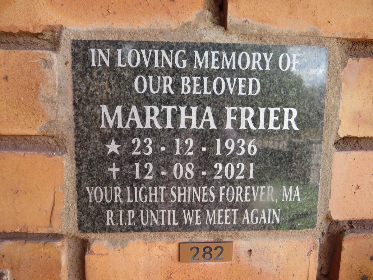 FRIER Martha 1936-2021
