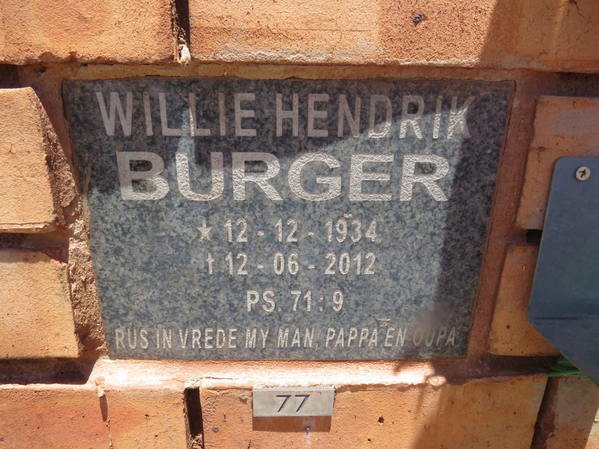 BURGER Willie Hendrik 1934-2012