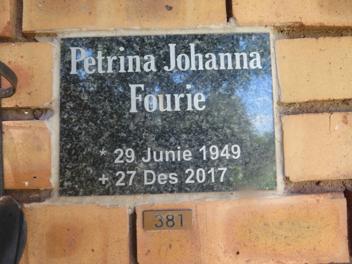 FOURIE Petrina Johanna 1949-2017