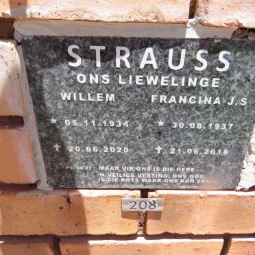 STRAUSS Willem 1934-2020 & Francina J.S. 1937-2018