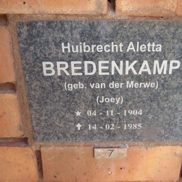 BREDENKAMP Huibrecht Aletta nee VAN DER MERWE 1904-1985