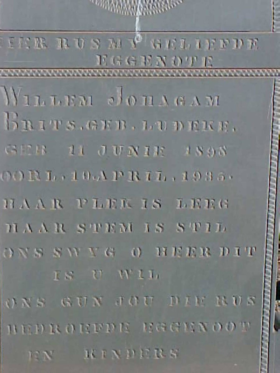 BRITS Willem Johagam nee LUDEKE 1898-1935