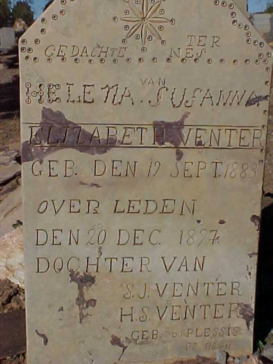 VENTER Helena Susanna Elizabeth 1883-1897