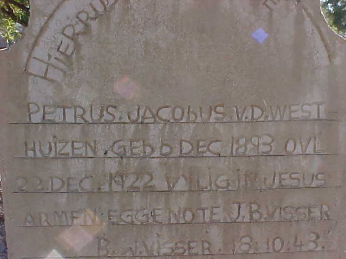 WESTHUIZEN Petrus Jacobus, van der 1893-1922