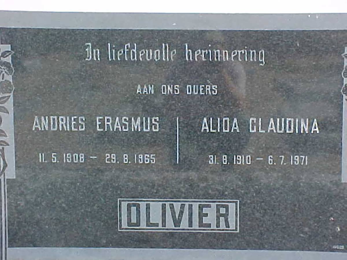 OLIVIER Andries Erasmus 1908-1965 &amp; Alida Glaudina 1910-1971