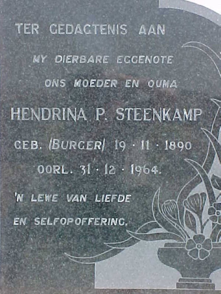 STEENKAMP Hendrina P. nee BURGER 1890-1964