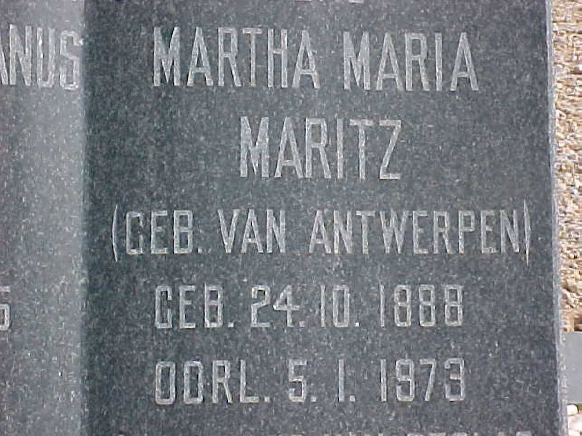 MARITZ Martha Maria nee VAN ANTWERPEN 1888-1973