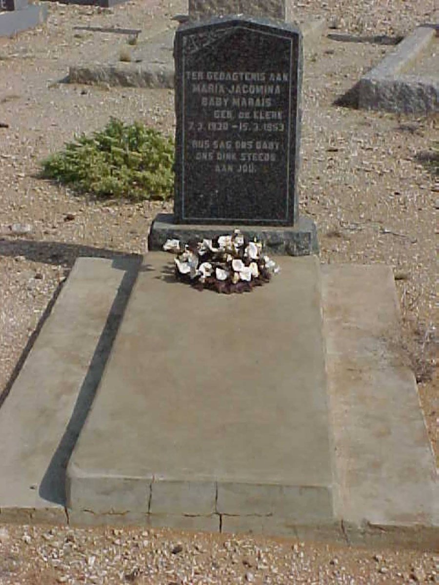 MARAIS Maria Jacomina Baby nee DE KLERK 1930-1953
