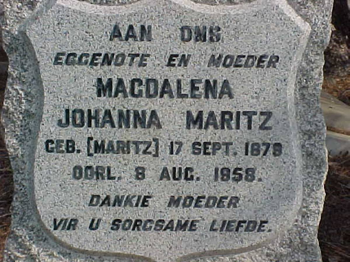 MARITZ Magdalena Johanna nee MARITZ 1879-1958