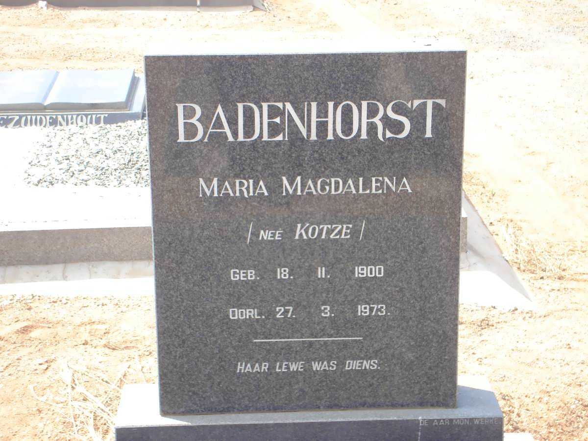 BADENHORST Maria Magdalena nee KOTZE 1900-1973