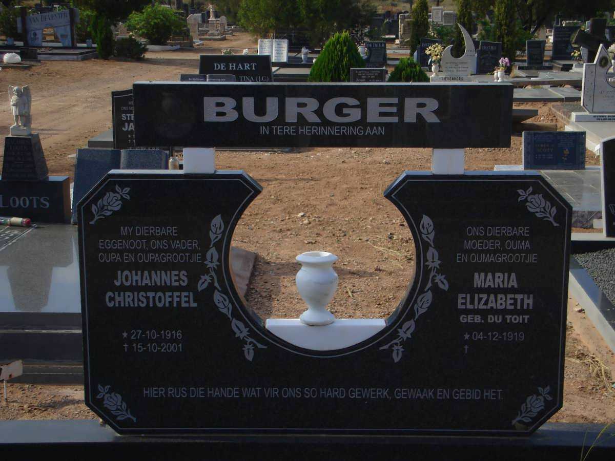 BURGER Johannes Christoffel 1916-2001 &amp; Maria Elizabeth DU TOIT 1919-