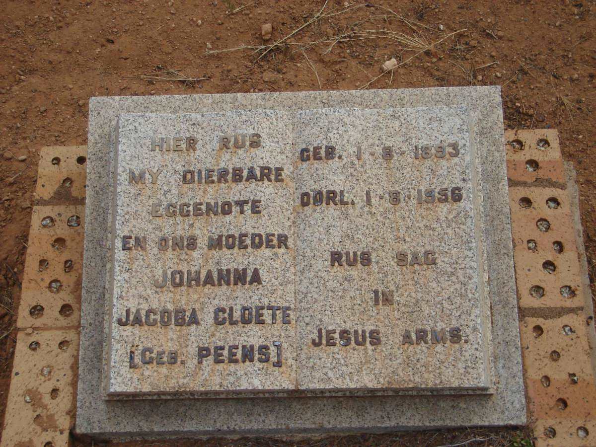 CLOETE Johanna Jacoba nee PEENS 1893-1956
