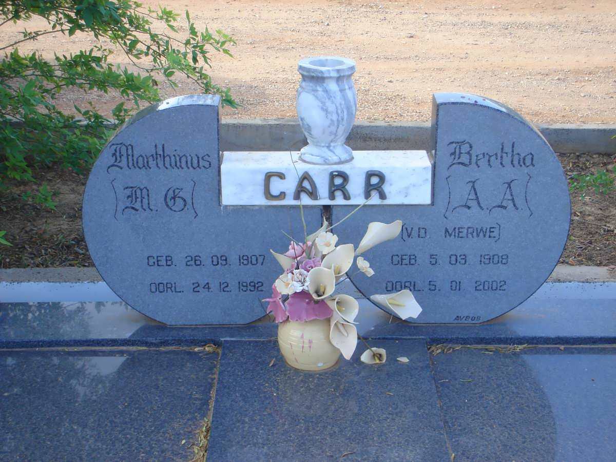 CARR M.G. 1907-1992 &amp; A.A. VAN DER MERWE 1908-2002