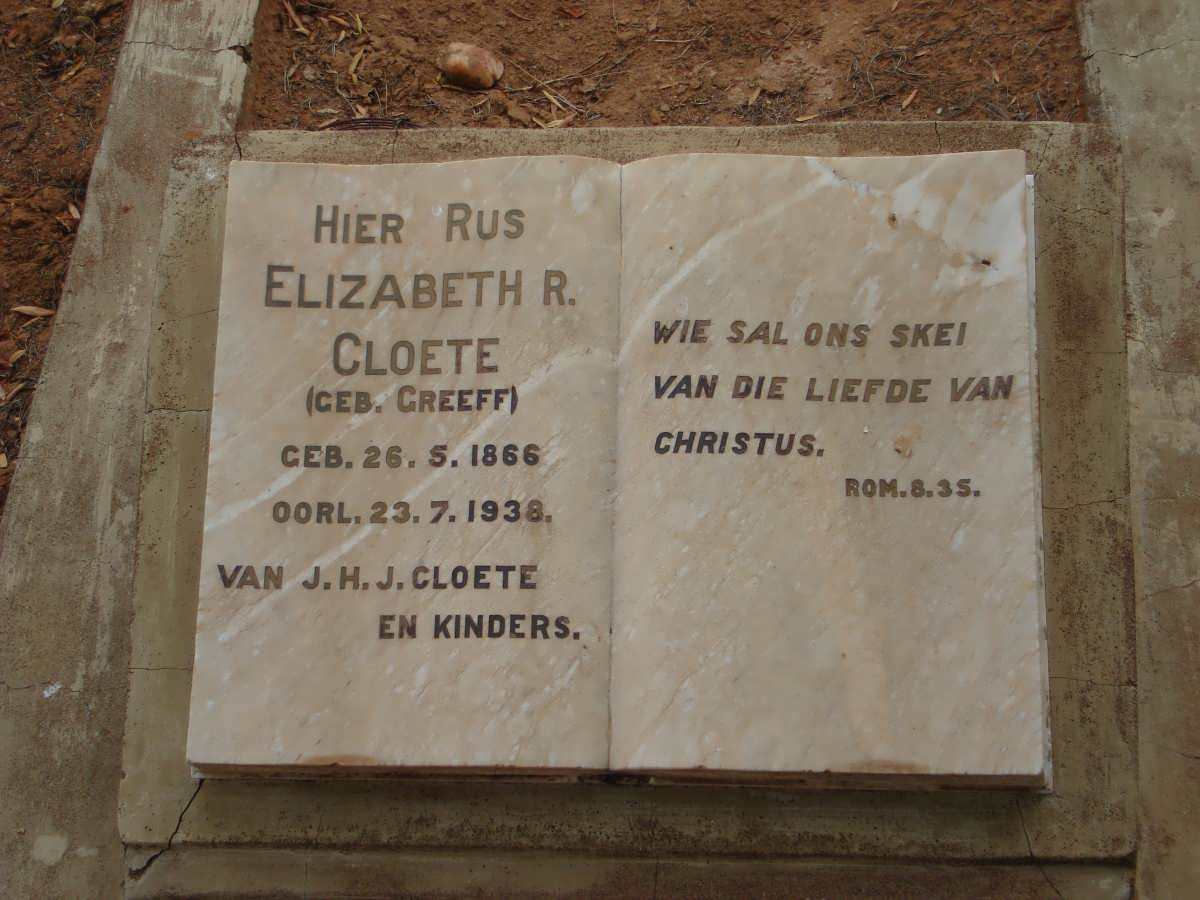 CLOETE Elizabeth R. nee GREEFF 1866-1938