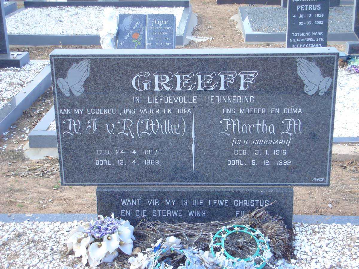 GREEFF W.J.v.R. 1917-1988 &amp; Martha M. GOUSSARD 1916-1992