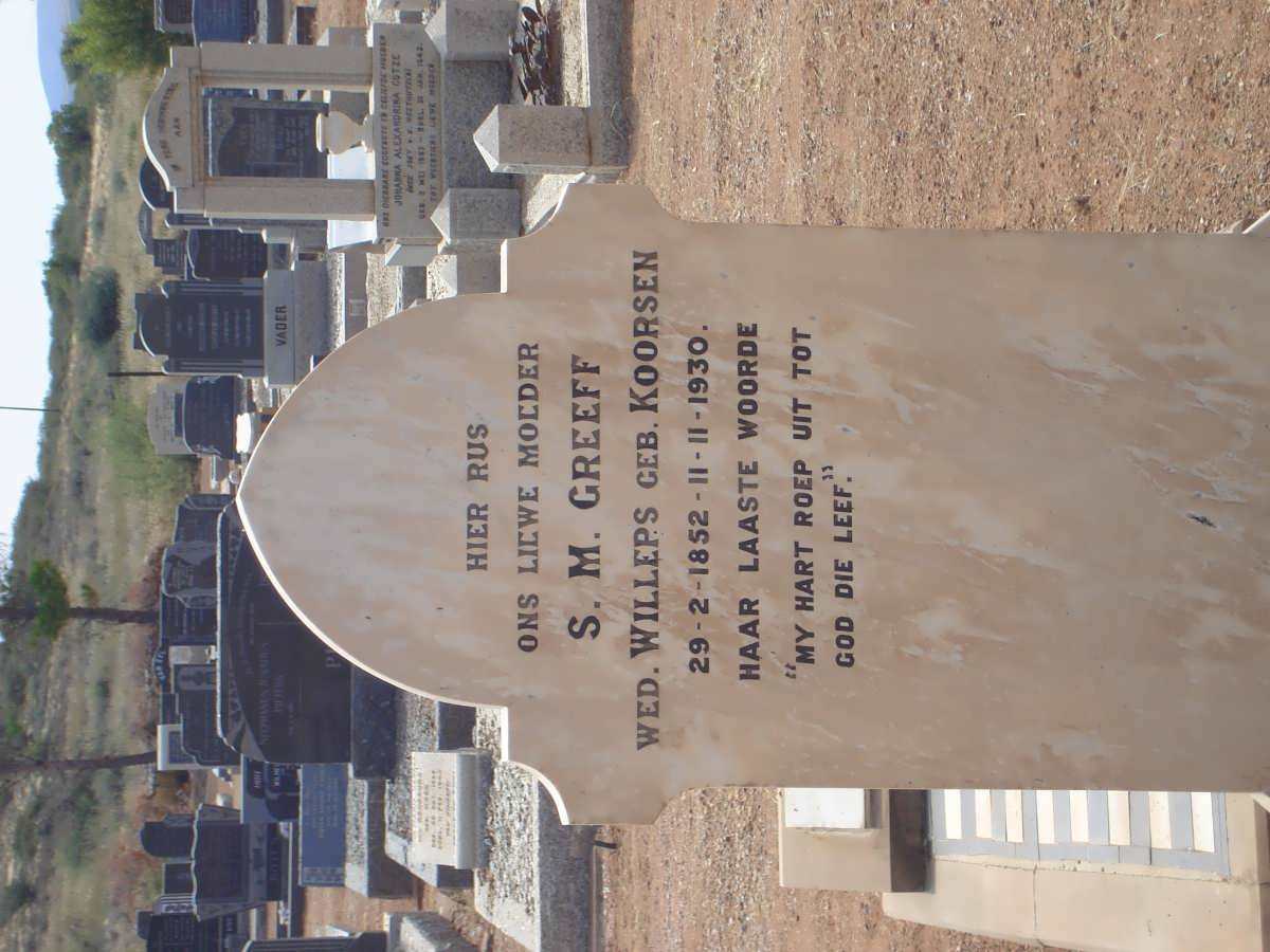 GREEFF S.M., formerly WILLERS, nee KOORSEN 1952-1930
