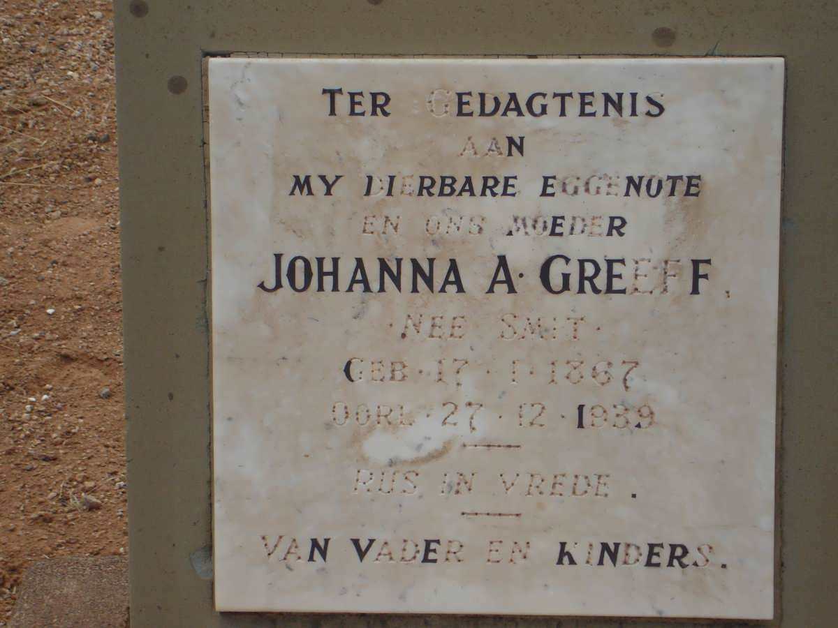 GREEFF Johanna A. nee SMIT 1867-1939