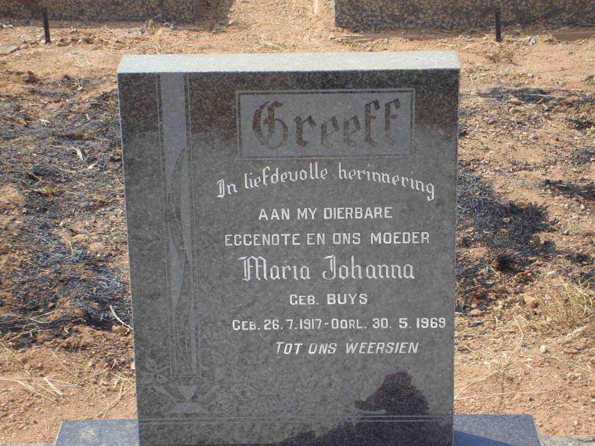 GREEFF Maria Johanna nee BUYS 1917-1969