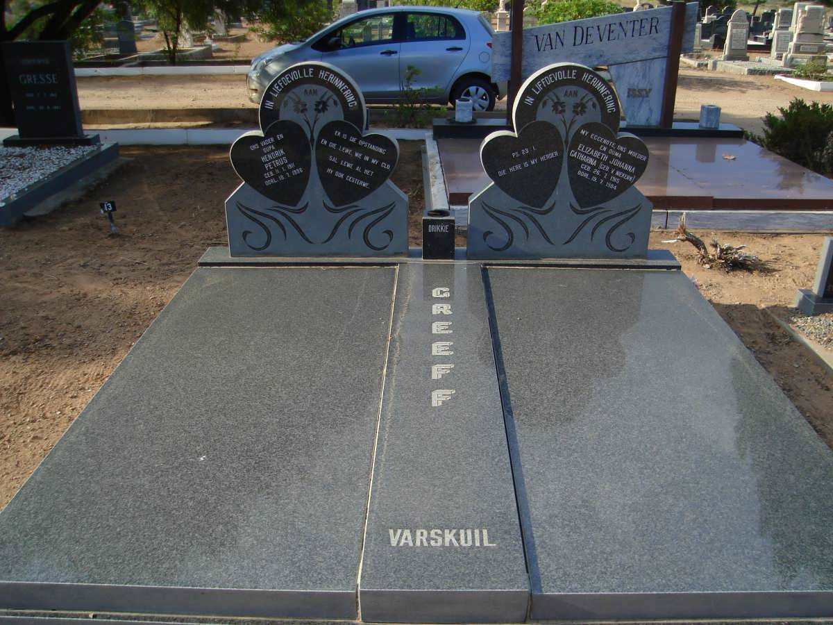 GREEFF Hendrik Petrus 1911-1996 &amp; Elizabeth Johanna Catharina VAN NIEKERK 1915-1984