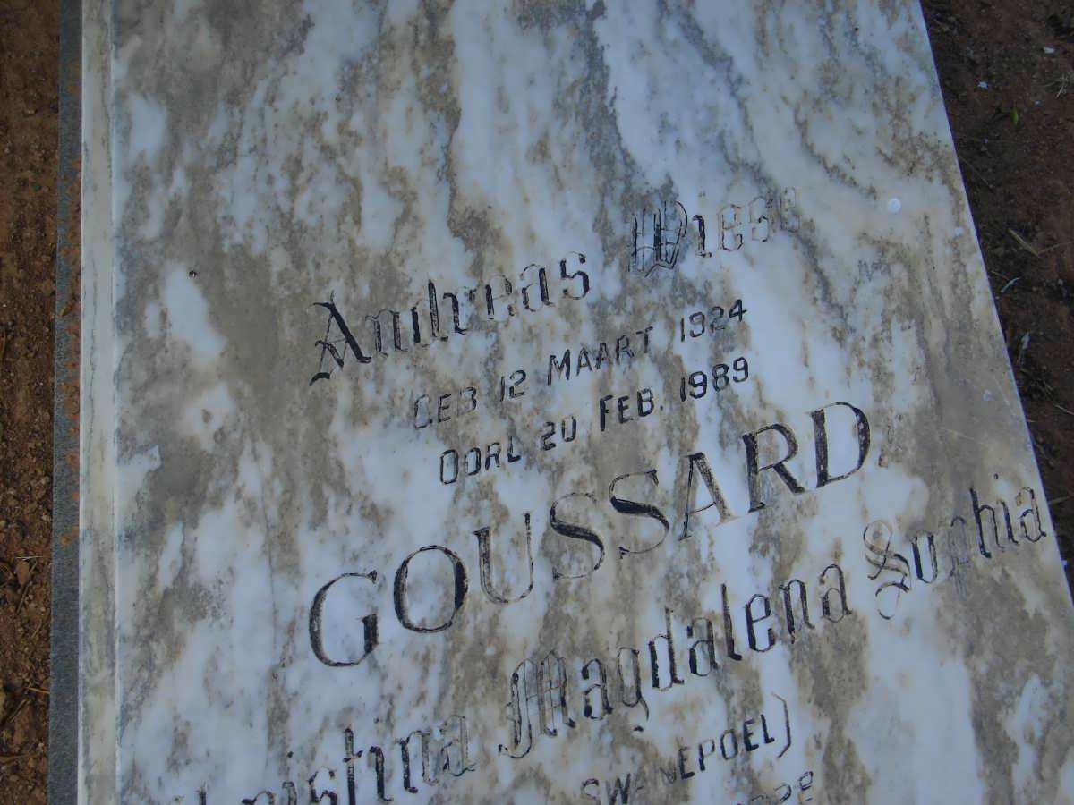 GOUSSARD Andreas Diego 1924-1989 &amp; Christina Magdalena Sophia SWANEPOEL 1928-
