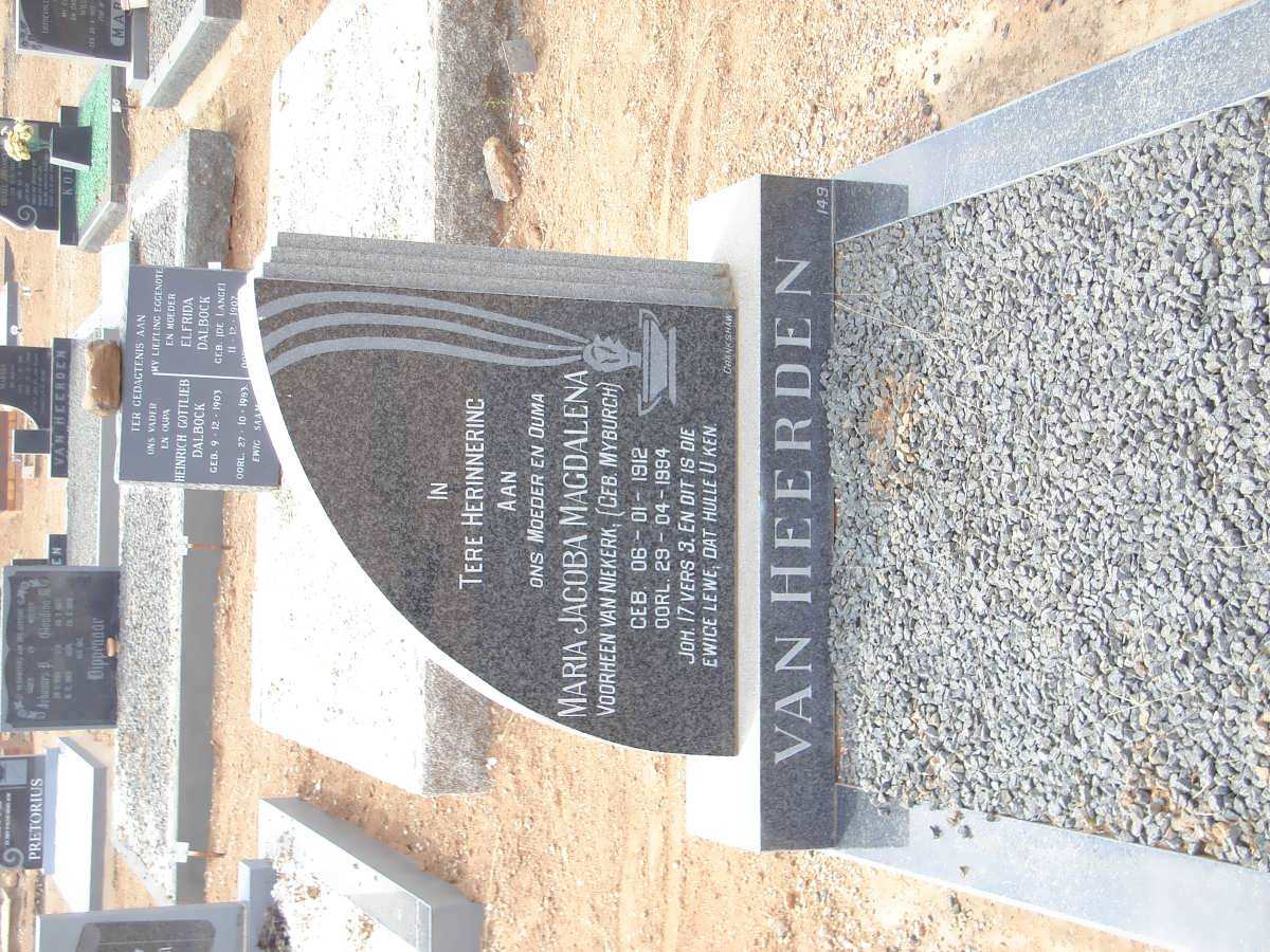 HEERDEN Maria Jacoba Magdalena, van formerly VAN NIEKERK nee MYBURGH 1912-1994