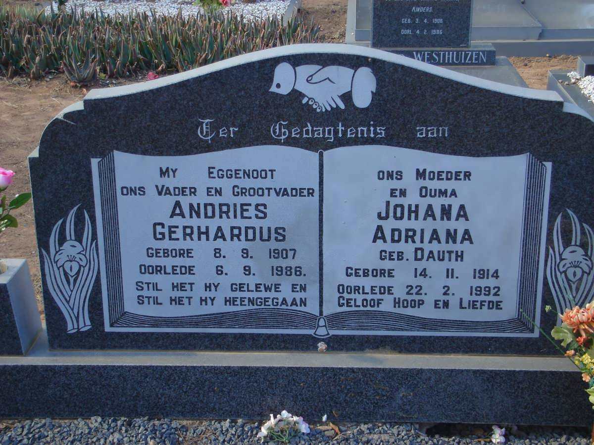 HOUGH Andries Gerhardus 1907-1986 &amp; Johana Adriana DAUTH 1914-1992