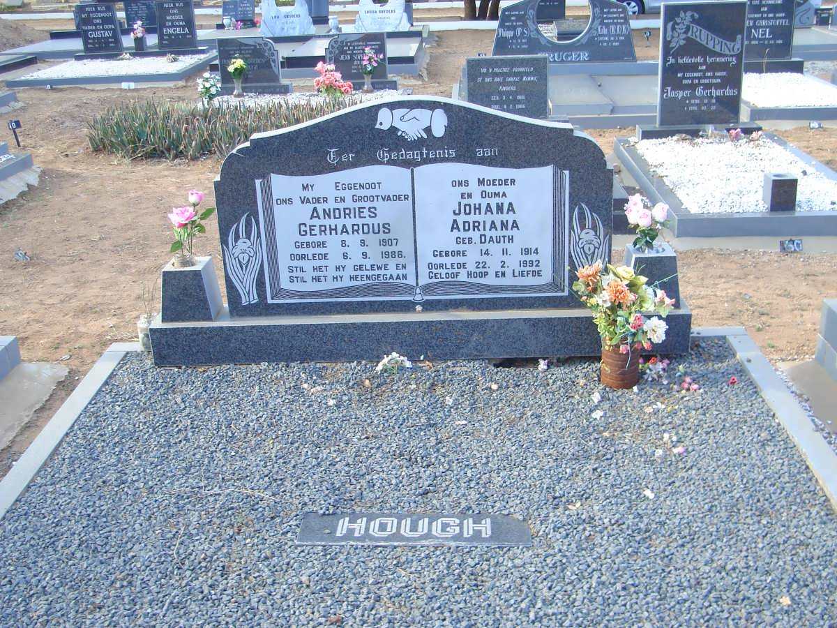 HOUGH Andries Gerhardus 1907-1986 &amp; Johana Adriana DAUTH 1914-1992