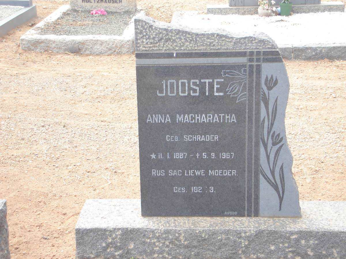 JOOSTE Anna Macharatha nee SCHRADER 1887-1967