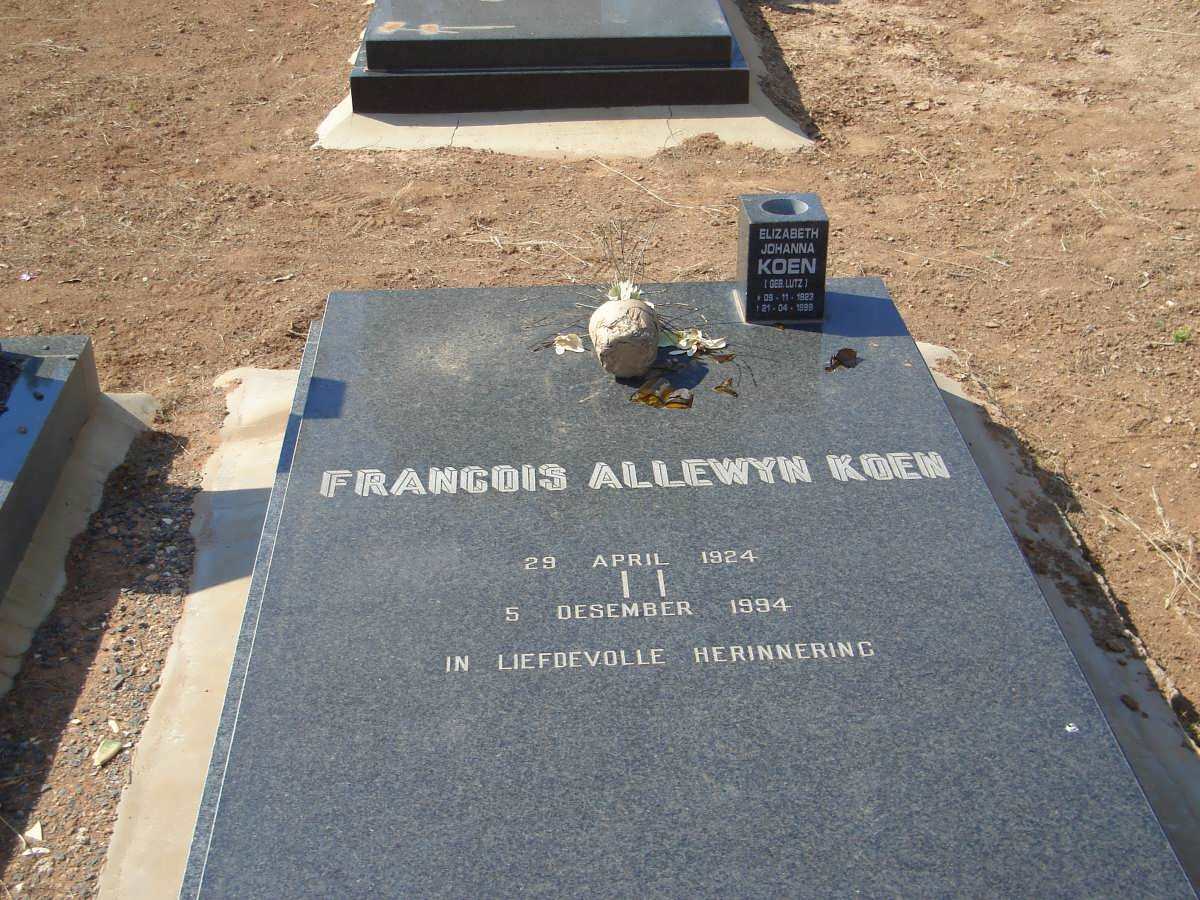 KOEN Francois Allewyn 1924-1994 &amp; Elizabeth Johanna LUTZ 1927-1999