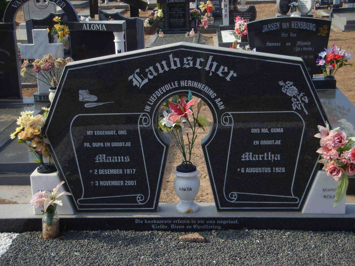 LAUBSCHER Maans 1917-2001 &amp; Martha 1928-