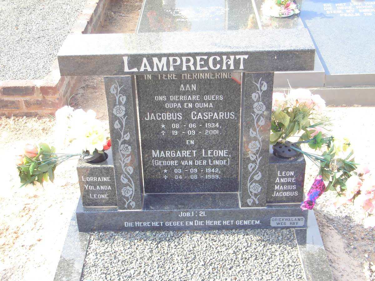 LAMPRECHT Jacobus Casparus 1934-2001 &amp; Margaret Leone VAN DER LINDE 1942-1999
