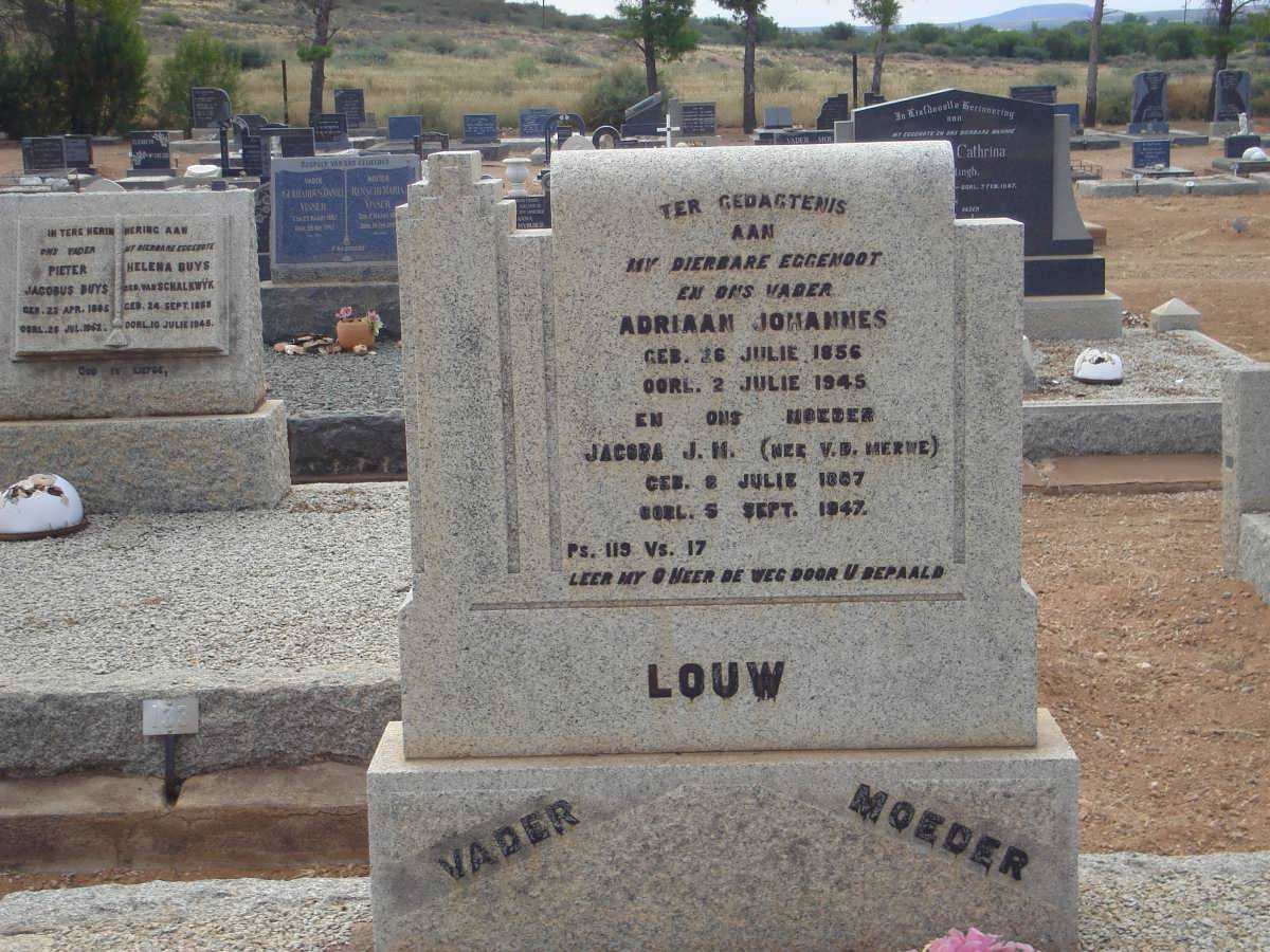 LOUW Adriaan Johannes 1856-1945 &amp; Jacoba J.H. V.D.MERWE 1867-1947